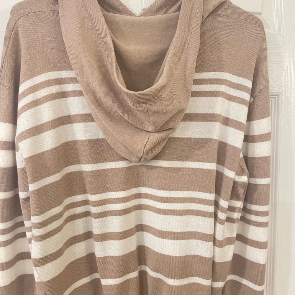 Sienna Sage Women's Taupe & White Striped  Nautical Hoodie Sweater in size xlg - Picture 5 of 8